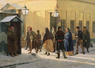 Escena de calle, fuera de una prisión, 1868 de Vasili Georgievich Malyschev